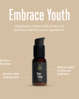 acorn+oak eye cream in a bottle with text on a beige background