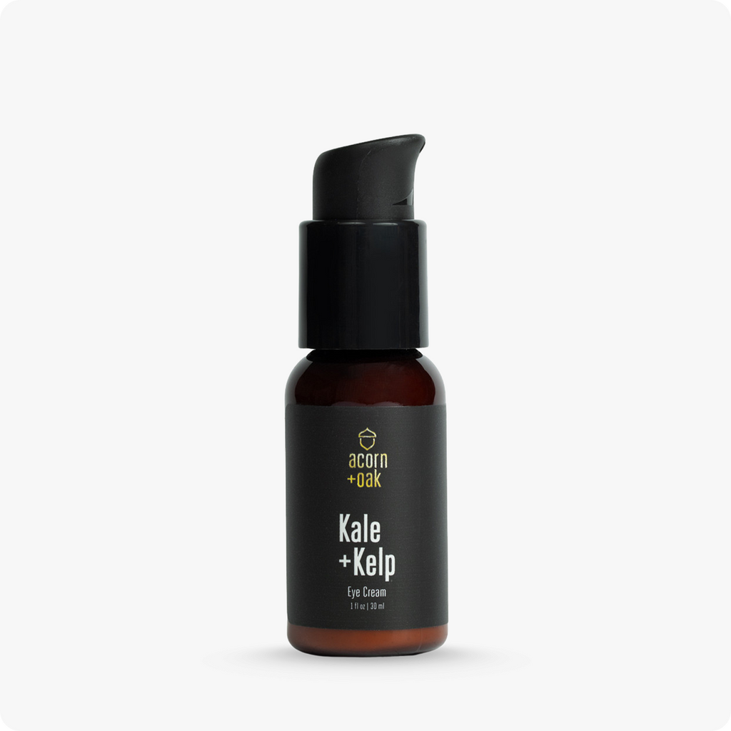 acorn+oak Eye cream bottle labeled 'Kale + Kelp' on a white background